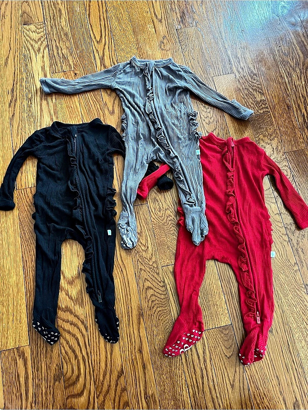 Posh Peanut Ruffled Zippered Footie One-Piece 3-Pack Baby 0-3M